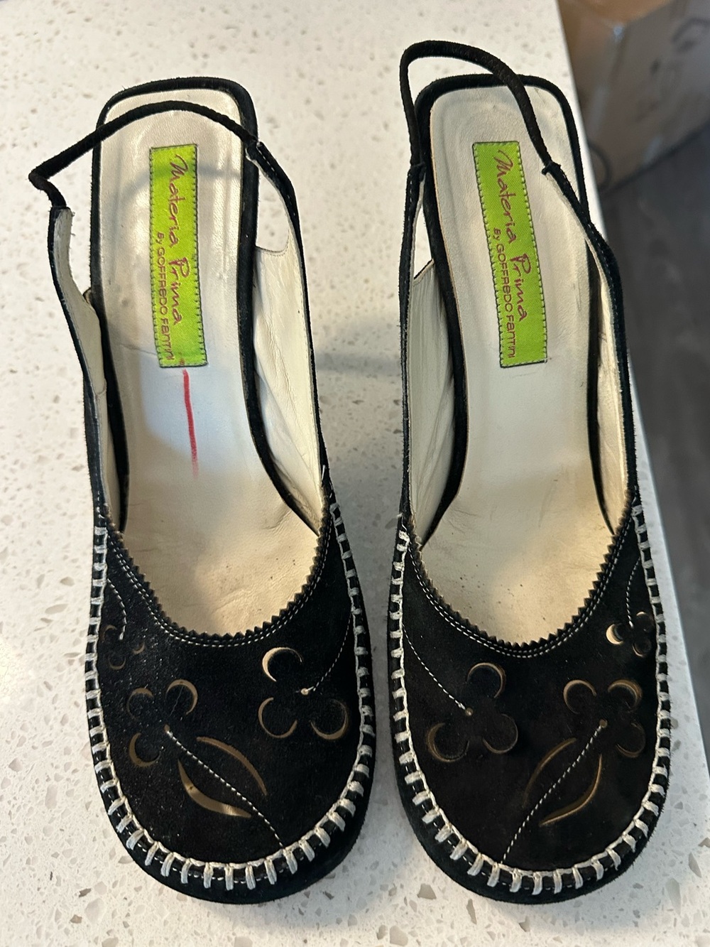 Materia Prima Black Suede Slingback Heels Size 9.5